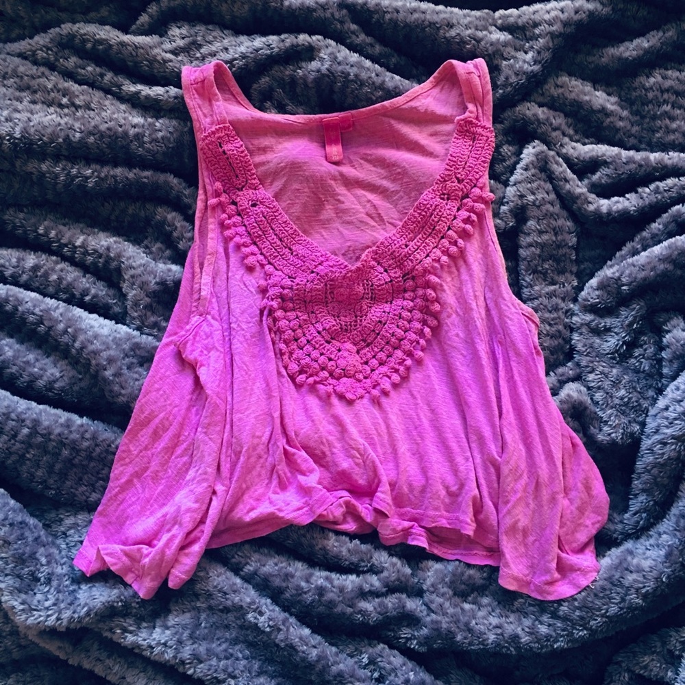 LF Emma & Sam Pink Crochet Cropped Tank